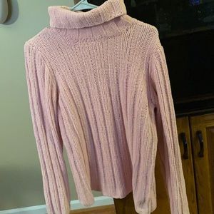 Pink Turtle Neck Polyester Knit Sweater